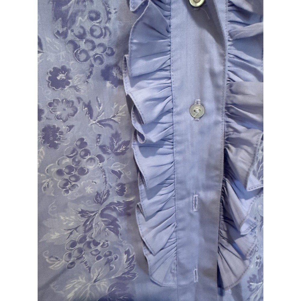 Vintage Womens Cottage Core Twee Top Ruffles Floral Button Up Purple Union Label